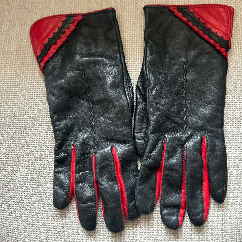Black and Red Leather Gloves